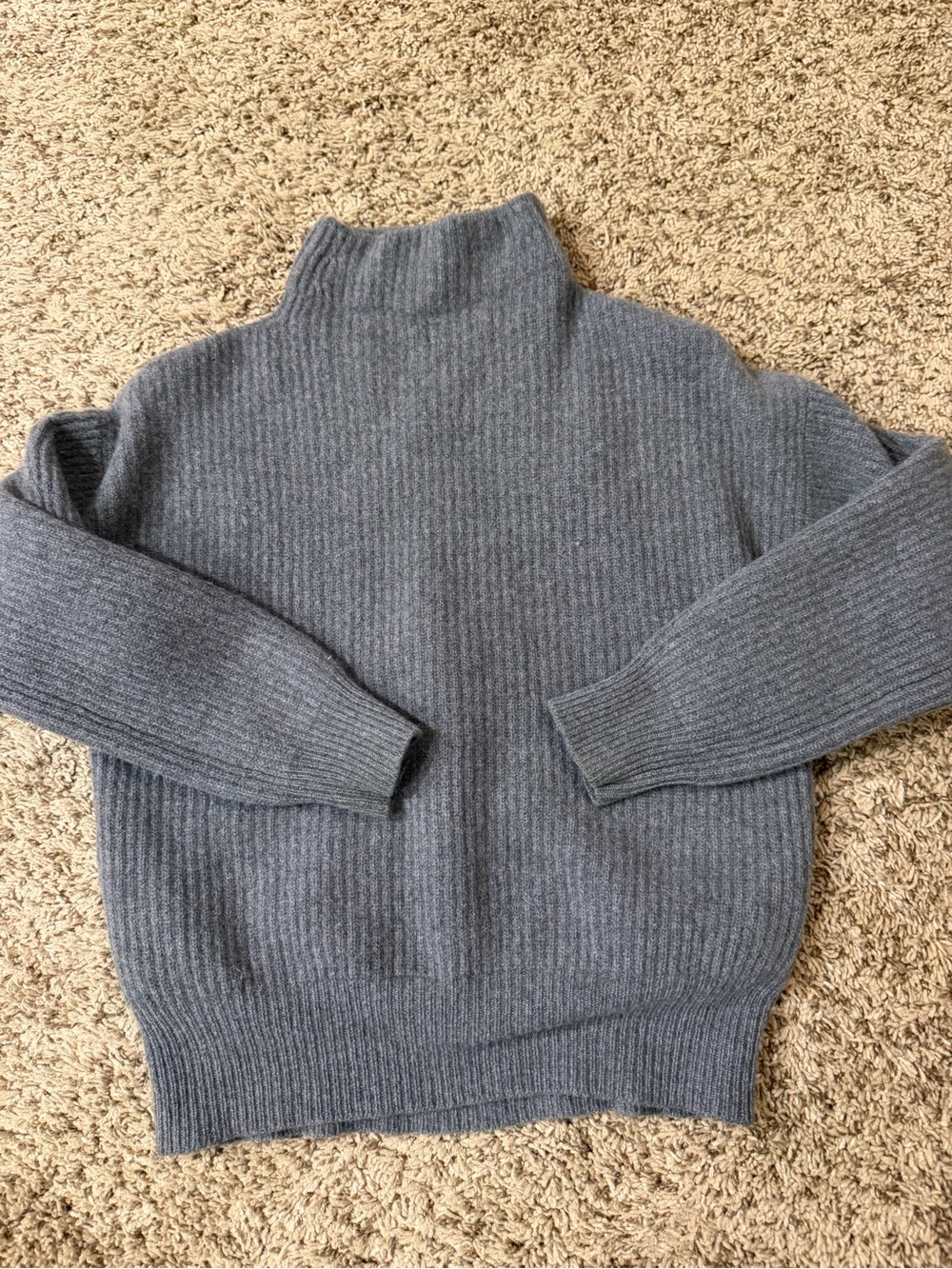 Tahari Pure Luxe 100% Cashmere Gray Ribbed Mock Neck Sweater XS